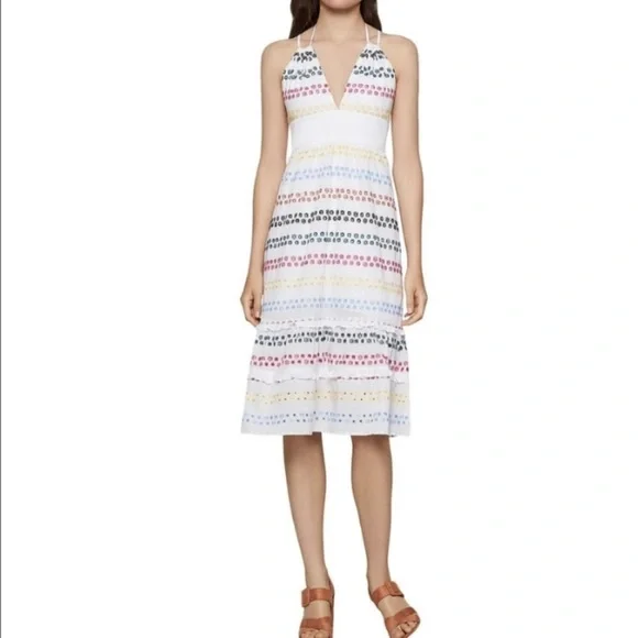 sachin and babi light blue dress Ivory Hand-Embroidered Linen Halter Midi Dress  Made in France